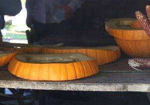 cut slices of pumpkin drying on table