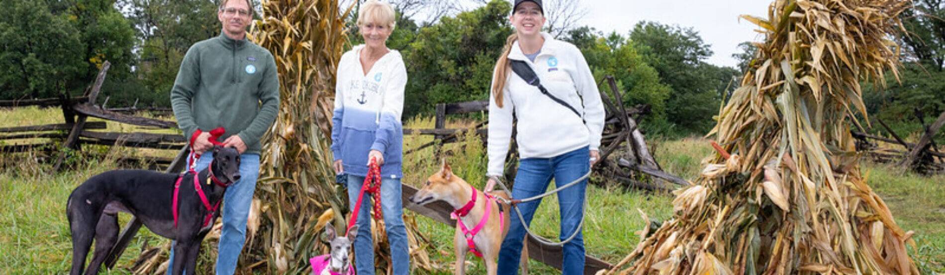 dogs and owners visiting farm sites
