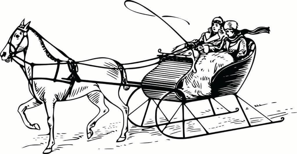 bw illustration of sleigh ride
