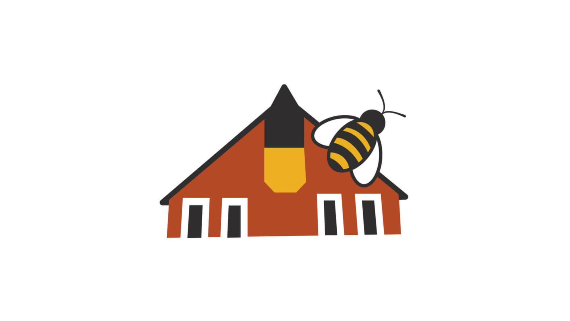bee logo spelling bee logo - red barn with large yellow and black bee