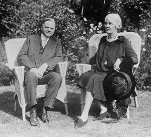 black and white photo of Herbert and Lou Hoover