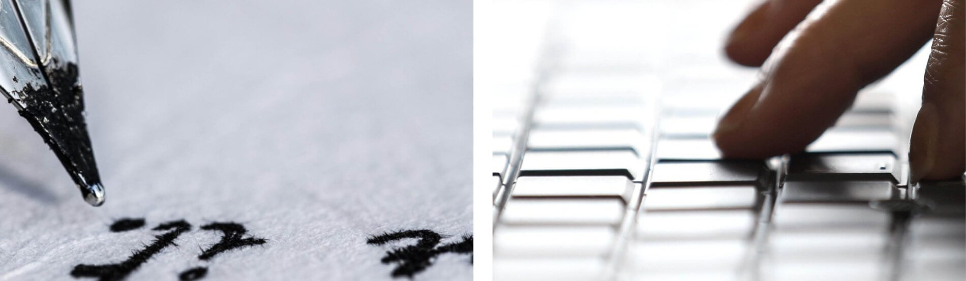side by side photos of fountain pen and laptop keyboard