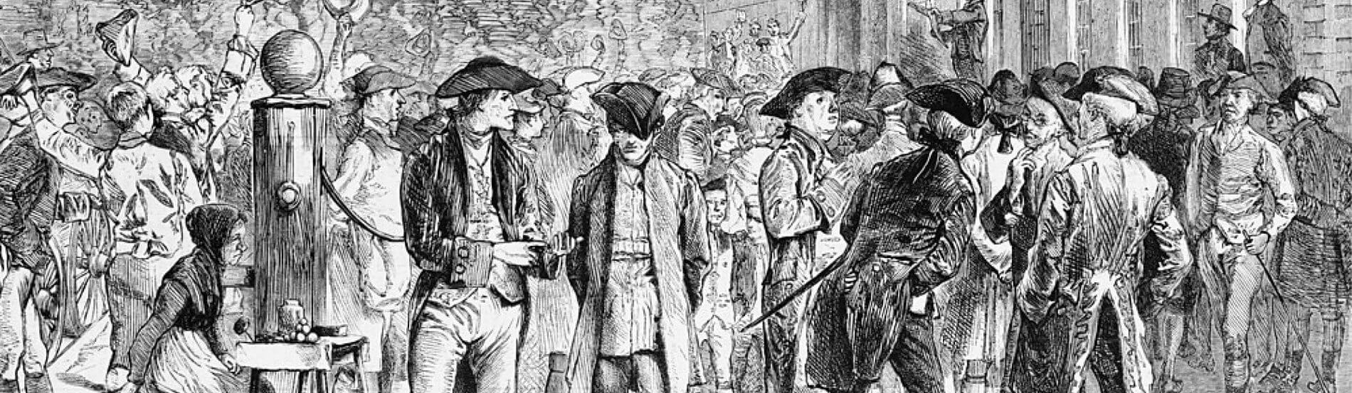 detail of engraving of John Nixon reading the Declaration of Independence in 1776
