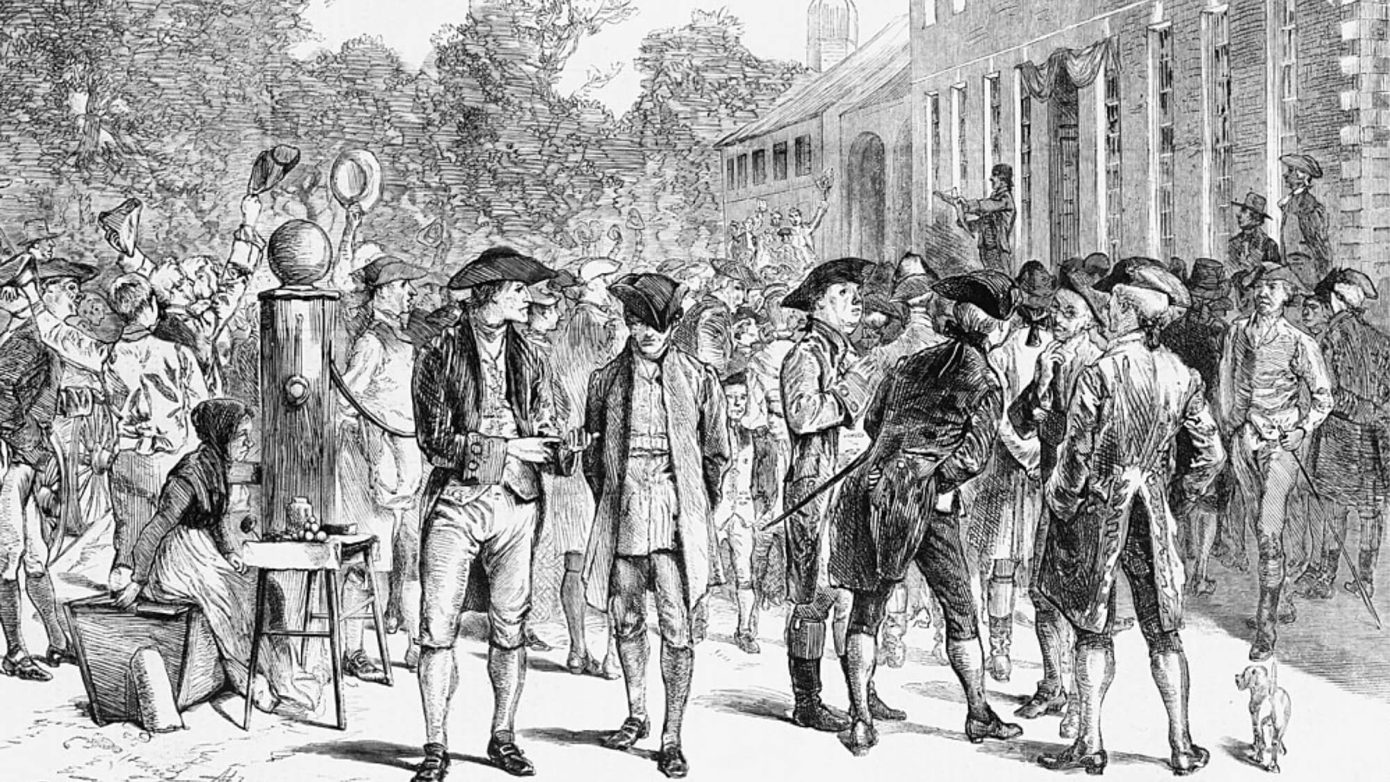 detail of engraving of John Nixon reading the Declaration of Independence in 1776